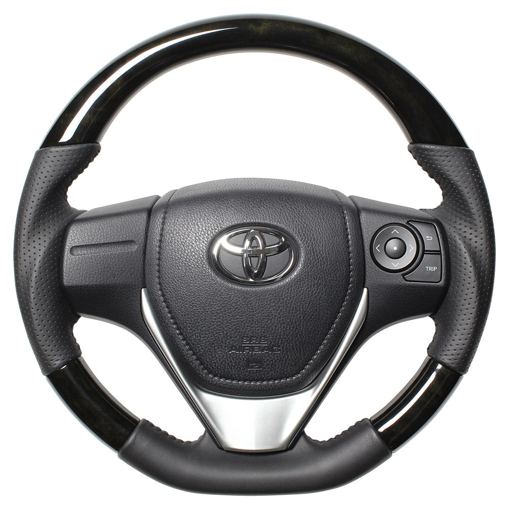 REAL ORIGINAL SERIES D SHAPE BLACK WOOD BLACK STITCH STEERING WHEEL FOR TOYOTA COROLLA FIELDER HYBRID 160  E160-BKW-BK