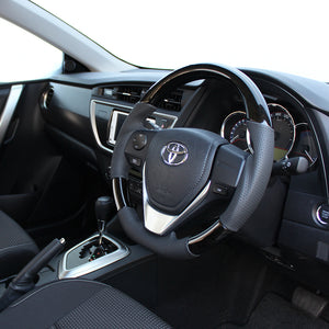 REAL ORIGINAL SERIES D SHAPE BLACK WOOD BLACK STITCH STEERING WHEEL FOR TOYOTA COROLLA AXIO HYBRID 160  E160-BKW-BK
