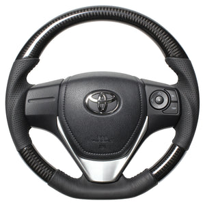 REAL ORIGINAL SERIES D SHAPE BLACK CARBON BLACK STITCH STEERING WHEEL FOR TOYOTA AURIS 180  E160-BKC-BK