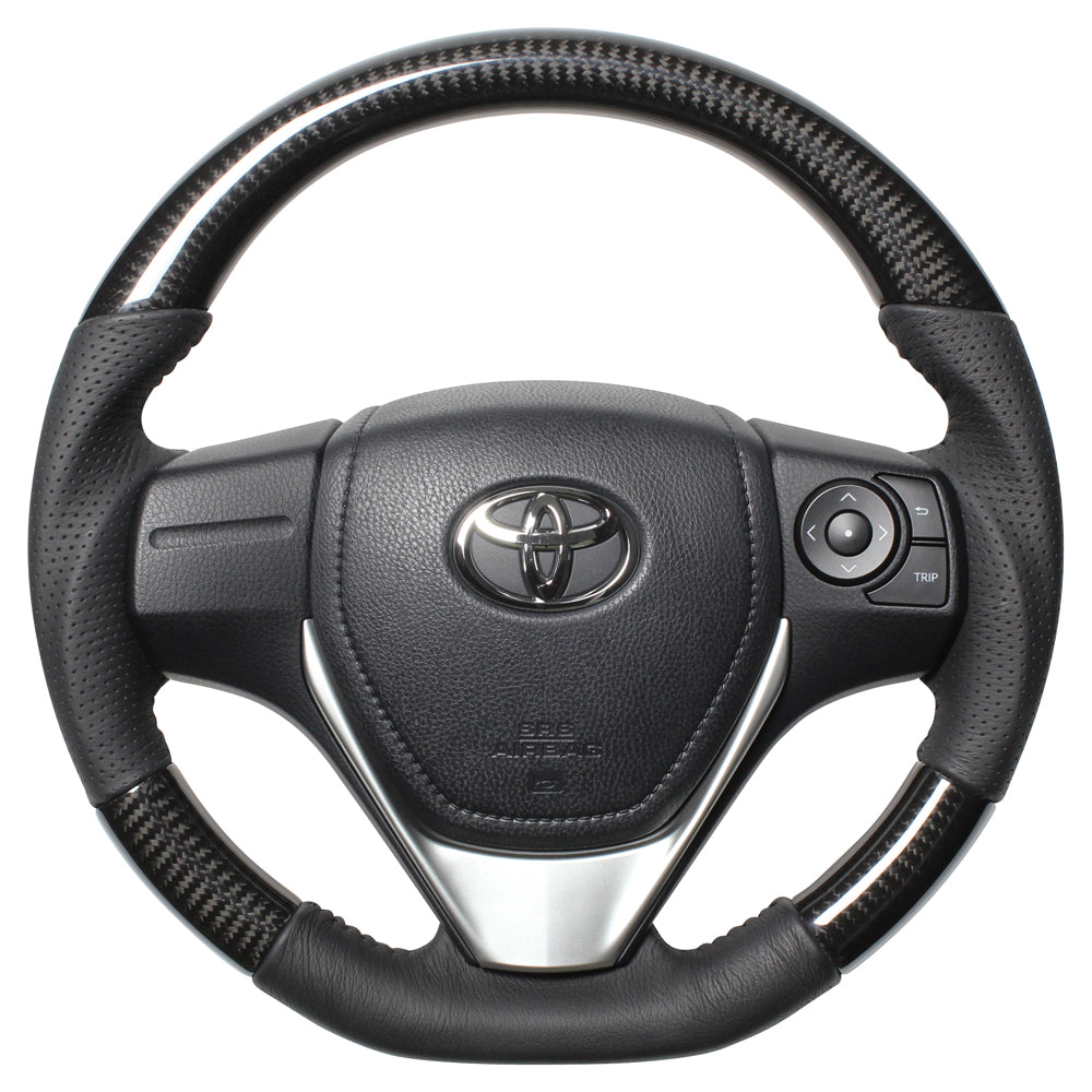 REAL ORIGINAL SERIES D SHAPE BLACK CARBON BLACK STITCH STEERING WHEEL FOR TOYOTA COROLLA FIELDER HYBRID 160  E160-BKC-BK
