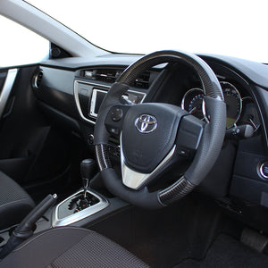 REAL ORIGINAL SERIES D SHAPE BLACK CARBON BLACK STITCH STEERING WHEEL FOR TOYOTA ISIS 10 : KOUKI 3 SPOKE TYPE E160-BKC-BK