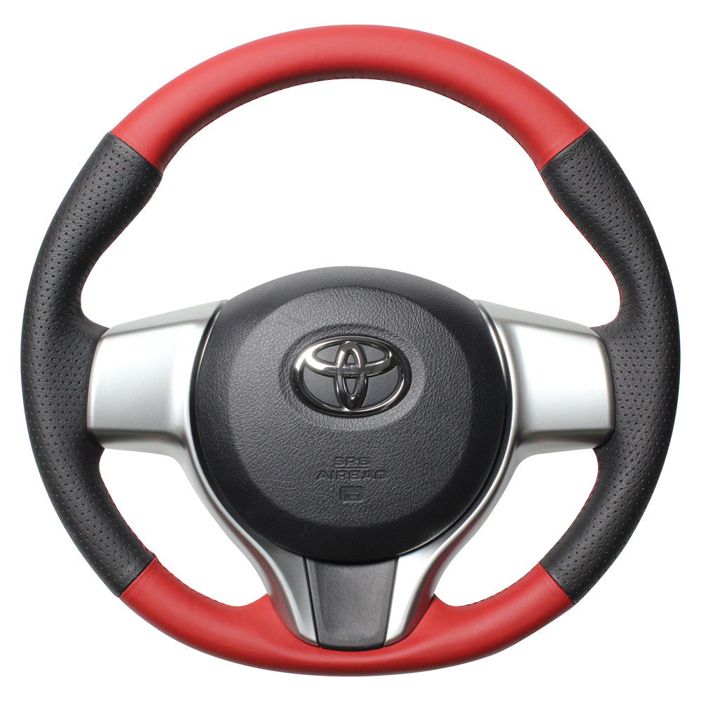 REAL ORIGINAL SERIES SOFT D SHAPE RED & BLACK ALL LEATHER RED X BLACK EURO STITCH STEERING WHEEL FOR TOYOTA SIENTA 170  P130-LPB-RD - Black Hawk Japan