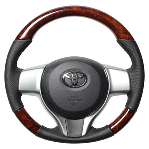 REAL ORIGINAL SERIES SOFT D SHAPE BROWN WOOD BLACK STITCH STEERING WHEEL FOR TOYOTA VITZ 130 EXCLUDING F GRADE P130-BRW-BK