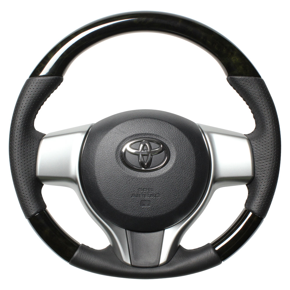 REAL ORIGINAL SERIES SOFT D SHAPE BLACK WOOD BLACK STITCH STEERING WHEEL FOR TOYOTA VITZ 130 EXCLUDING F GRADE P130-BKW-BK