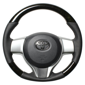 REAL ORIGINAL SERIES SOFT D SHAPE BLACK WOOD BLACK STITCH STEERING WHEEL FOR TOYOTA VITZ 130 EXCLUDING F GRADE P130-BKW-BK