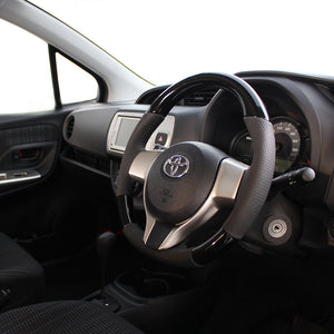 REAL ORIGINAL SERIES SOFT D SHAPE PIANO BLACK BLACK STITCH STEERING WHEEL FOR TOYOTA VITZ GR SPORT 130  P130-PBW-BK