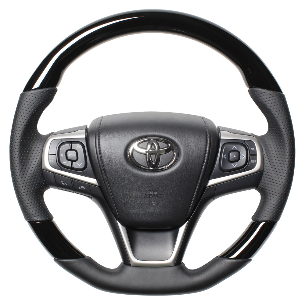 REAL PREMIUM SERIES SOFT D SHAPE PIANO BLACK BLACK EURO STITCH STEERING WHEEL FOR TOYOTA ESQUIRE 80  U60-PBW-BK