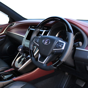 REAL PREMIUM SERIES SOFT D SHAPE PIANO BLACK BLACK EURO STITCH STEERING WHEEL FOR TOYOTA PREMIO 260 : 3 TYPE  U60-PBW-BK