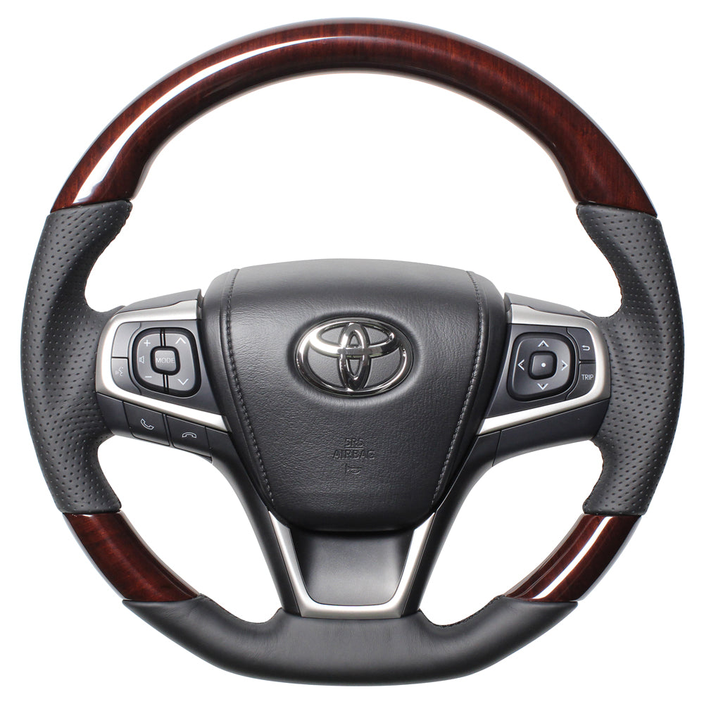 REAL PREMIUM SERIES SOFT D SHAPE 56 BROWN WOOD BLACK EURO STITCH STEERING WHEEL FOR TOYOTA PREMIO 260 : 3 TYPE  U60-BRW-BK