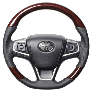 REAL PREMIUM SERIES SOFT D SHAPE 56 BROWN WOOD BLACK EURO STITCH STEERING WHEEL FOR TOYOTA ESTIMA 50 : 4 TYPE  U60-BRW-BK