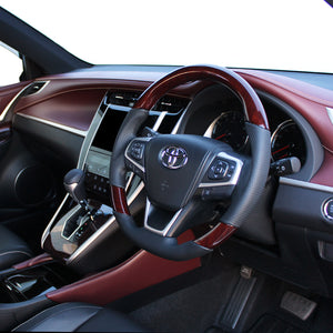 REAL PREMIUM SERIES SOFT D SHAPE 56 BROWN WOOD BLACK EURO STITCH STEERING WHEEL FOR TOYOTA ESQUIRE 80  U60-BRW-BK