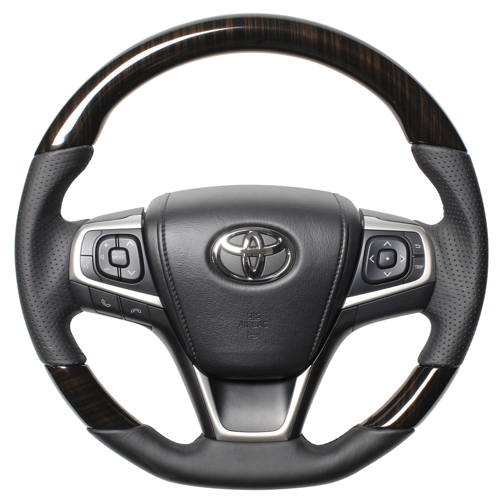 REAL PREMIUM SERIES SOFT D SHAPE 55 BLACK WOOD BLACK EURO STITCH STEERING WHEEL FOR TOYOTA AVENSIS ZRT272W:3 TYPE  U60-BKW-BK