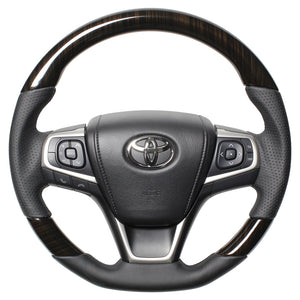 REAL PREMIUM SERIES SOFT D SHAPE 55 BLACK WOOD BLACK EURO STITCH STEERING WHEEL FOR TOYOTA AVENSIS ZRT272W:3 TYPE  U60-BKW-BK