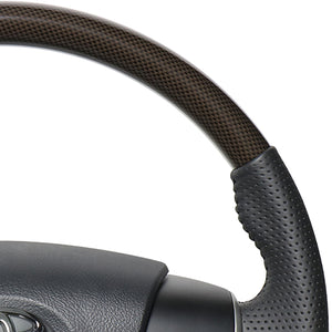 REAL ORIGINAL SERIES ROUND SHAPE BROWN CARBON PRINT BLACK STITCH STEERING WHEEL FOR DAIHATSU ALTIS 50 : ZENKI  V50-BRT-BK
