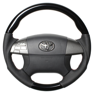 REAL ORIGINAL SERIES ROUND SHAPE PIANO BLACK RED STITCH STEERING WHEEL FOR TOYOTA BLADE 150 : ZENKI  R50-PBW-RD