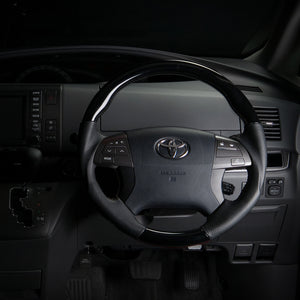 REAL ORIGINAL SERIES ROUND SHAPE PIANO BLACK RED STITCH STEERING WHEEL FOR TOYOTA ESTIMA HYBRID AHR20W:1-3 TYPE  R50-PBW-RD