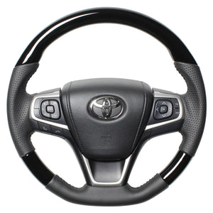 REAL ORIGINAL SERIES SOFT D SHAPE PIANO BLACK BLACK STITCH STEERING WHEEL FOR TOYOTA ESTIMA HYBRID AHR20W:4 TYPE  R80-PBW-BK