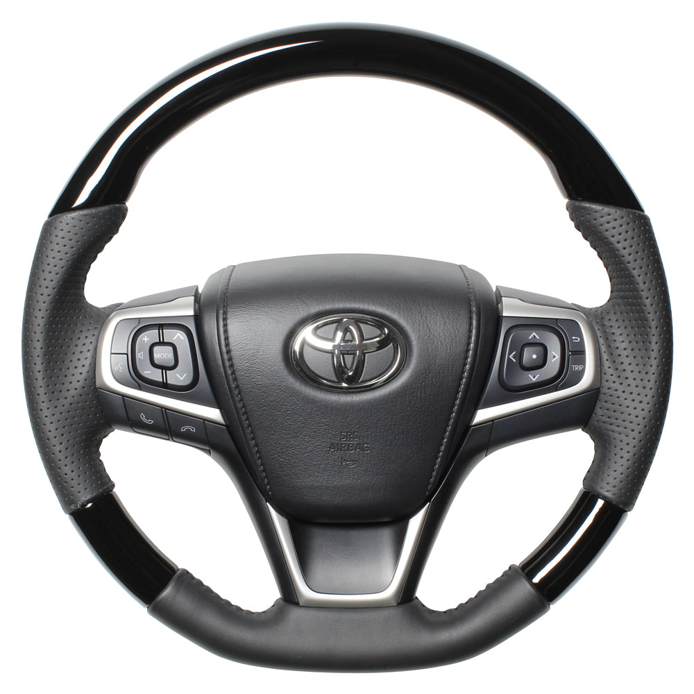 REAL ORIGINAL SERIES SOFT D SHAPE PIANO BLACK BLACK STITCH STEERING WHEEL FOR TOYOTA PREMIO 260 : 3 TYPE  R80-PBW-BK
