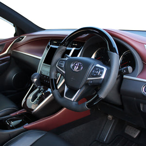 REAL ORIGINAL SERIES SOFT D SHAPE PIANO BLACK BLACK STITCH STEERING WHEEL FOR TOYOTA ESQUIRE 80  R80-PBW-BK