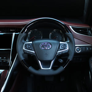REAL ORIGINAL SERIES SOFT D SHAPE PIANO BLACK BLACK STITCH STEERING WHEEL FOR TOYOTA ESQUIRE 80  R80-PBW-BK
