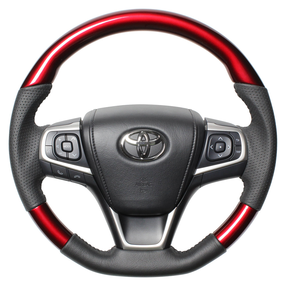 REAL ORIGINAL SERIES SOFT D SHAPE PEARL RED BLACK STITCH STEERING WHEEL FOR TOYOTA PREMIO 260 : 3 TYPE  R80-RDW-BK