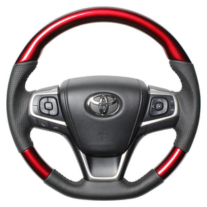 REAL ORIGINAL SERIES SOFT D SHAPE PEARL RED BLACK STITCH STEERING WHEEL FOR TOYOTA PREMIO 260 : 3 TYPE  R80-RDW-BK
