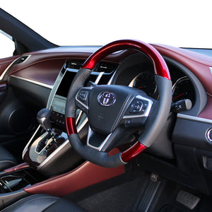 REAL ORIGINAL SERIES SOFT D SHAPE PEARL RED BLACK STITCH STEERING WHEEL FOR TOYOTA HARRIER 60  R80-RDW-BK