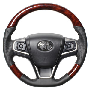 REAL ORIGINAL SERIES SOFT D SHAPE BROWN WOOD BLACK STITCH STEERING WHEEL FOR TOYOTA AVENSIS ZRT272W:3 TYPE  R80-BRW-BK