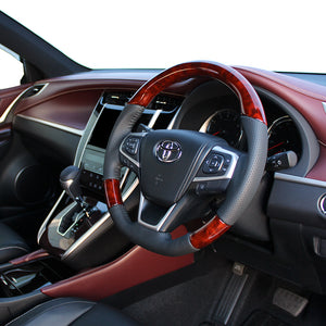 REAL ORIGINAL SERIES SOFT D SHAPE BROWN WOOD BLACK STITCH STEERING WHEEL FOR TOYOTA AVENSIS ZRT272W:3 TYPE  R80-BRW-BK