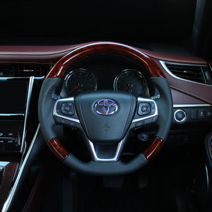 REAL ORIGINAL SERIES SOFT D SHAPE BROWN WOOD BLACK STITCH STEERING WHEEL FOR TOYOTA HARRIER 60  R80-BRW-BK