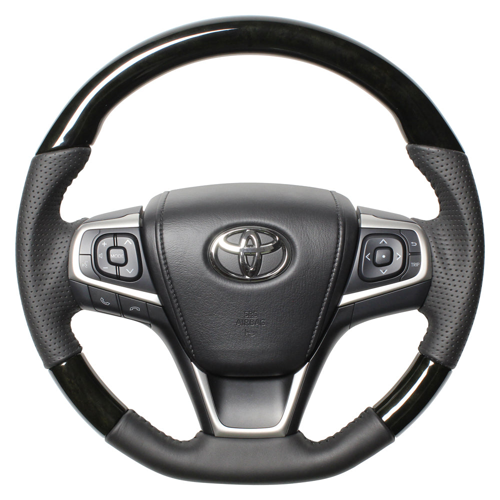 REAL ORIGINAL SERIES SOFT D SHAPE BLACK WOOD BLACK STITCH STEERING WHEEL FOR TOYOTA AVENSIS ZRT272W:3 TYPE  R80-BKW-BK