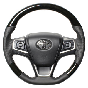 REAL ORIGINAL SERIES SOFT D SHAPE BLACK WOOD BLACK STITCH STEERING WHEEL FOR TOYOTA ESTIMA HYBRID AHR20W:4 TYPE  R80-BKW-BK