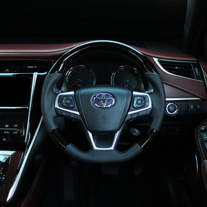 REAL ORIGINAL SERIES SOFT D SHAPE BLACK WOOD BLACK STITCH STEERING WHEEL FOR TOYOTA AVENSIS ZRT272W:3 TYPE  R80-BKW-BK