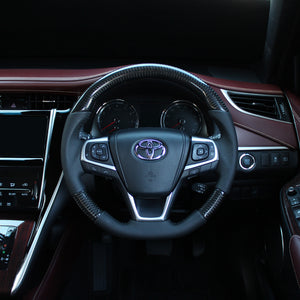 REAL ORIGINAL SERIES SOFT D SHAPE BLACK CARBON BLACK STITCH STEERING WHEEL FOR TOYOTA AVENSIS ZRT272W:3 TYPE  R80-BKC-BK
