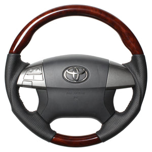 REAL ORIGINAL SERIES ROUND SHAPE BROWN WOOD BROWN STITCH STEERING WHEEL FOR TOYOTA ISIS 10 : ZENKI R50-BRW-BR