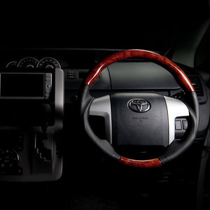 REAL ORIGINAL SERIES ROUND SHAPE BROWN WOOD BROWN STITCH STEERING WHEEL FOR TOYOTA ISIS 10 : ZENKI R50-BRW-BR
