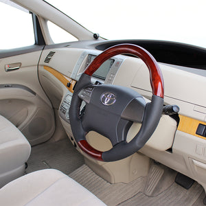 REAL ORIGINAL SERIES ROUND SHAPE BROWN WOOD BROWN STITCH STEERING WHEEL FOR TOYOTA MARK X ZIO 10  R50-BRW-BR