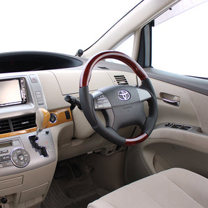 REAL ORIGINAL SERIES ROUND SHAPE BROWN WOOD BROWN STITCH STEERING WHEEL FOR TOYOTA ISIS 10 : ZENKI R50-BRW-BR