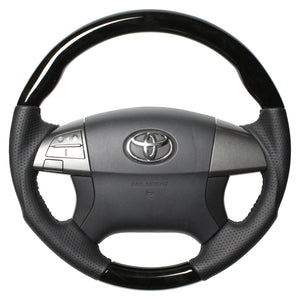 REAL ORIGINAL SERIES ROUND SHAPE BLACK WOOD BLACK STITCH STEERING WHEEL FOR TOYOTA COROLLA AXIO 140  R50-BKW-BK