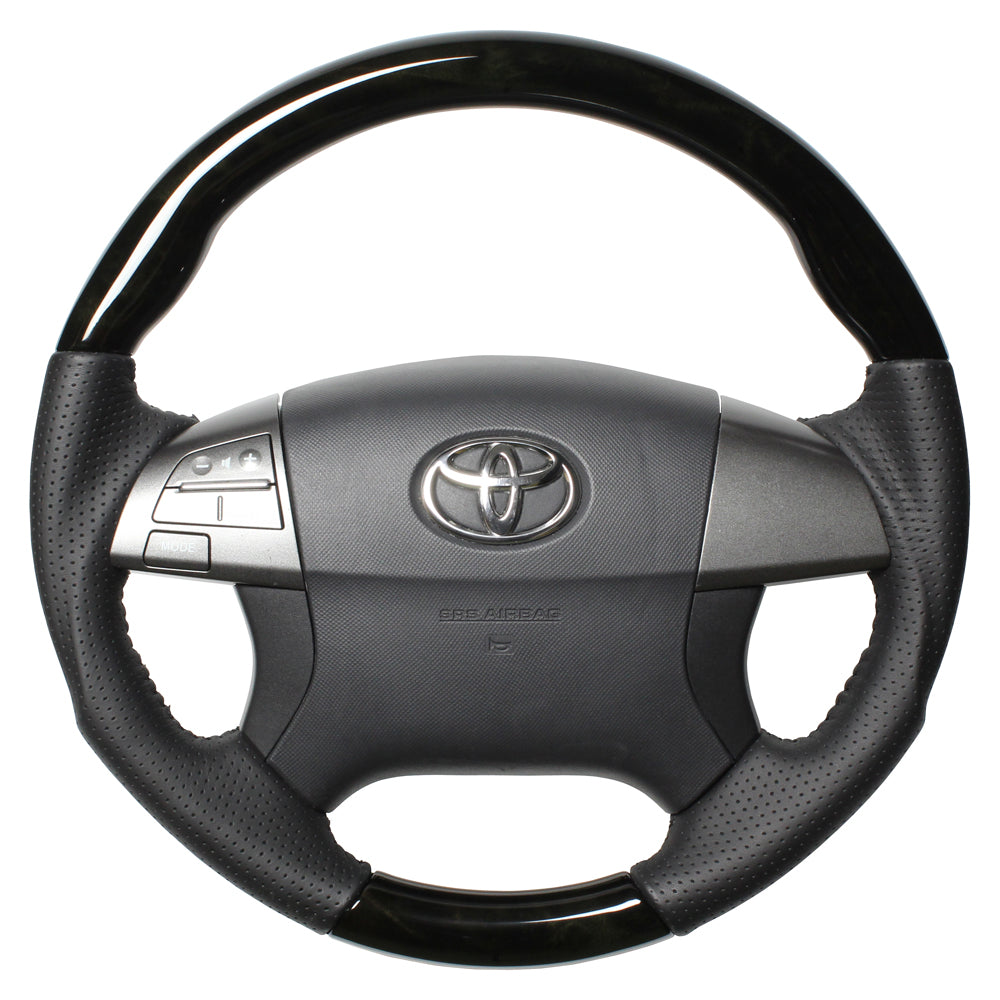 REAL ORIGINAL SERIES ROUND SHAPE BLACK WOOD BLACK STITCH STEERING WHEEL FOR TOYOTA ESTIMA HYBRID AHR20W:1-3 TYPE  R50-BKW-BK