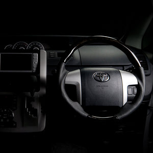 REAL ORIGINAL SERIES ROUND SHAPE BLACK WOOD BLACK STITCH STEERING WHEEL FOR TOYOTA ISIS 10 : ZENKI R50-BKW-BK