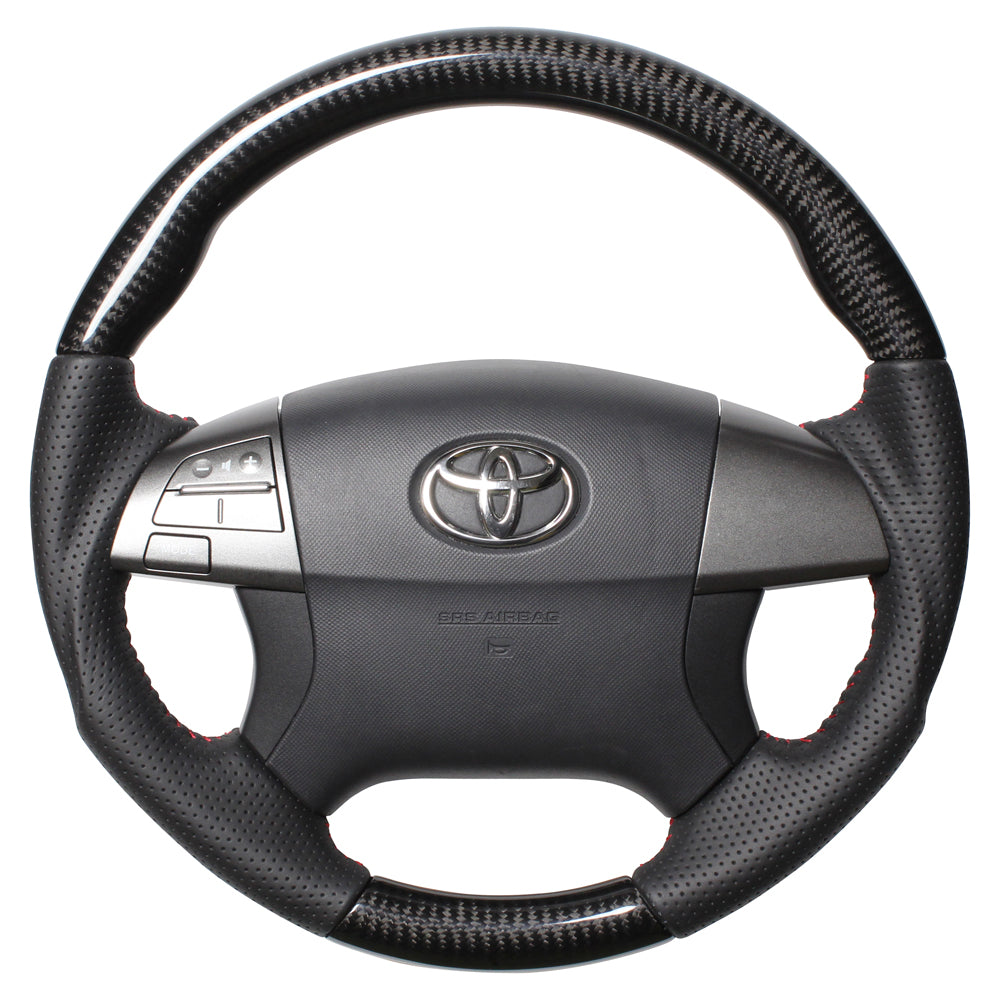 REAL ORIGINAL SERIES ROUND SHAPE BLACK CARBON RED STITCH STEERING WHEEL FOR TOYOTA ESTIMA 50 : 1-3 TYPES  R50-BKC-RD