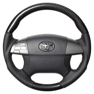 REAL ORIGINAL SERIES ROUND SHAPE BLACK CARBON RED STITCH STEERING WHEEL FOR TOYOTA ISIS 10 : ZENKI R50-BKC-RD