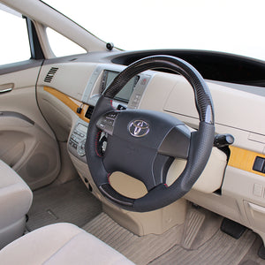 REAL ORIGINAL SERIES ROUND SHAPE BLACK CARBON RED STITCH STEERING WHEEL FOR TOYOTA CAMRY 40  R50-BKC-RD