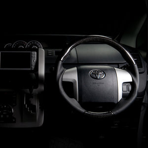 REAL ORIGINAL SERIES ROUND SHAPE BLACK CARBON RED STITCH STEERING WHEEL FOR TOYOTA BLADE 150 : ZENKI  R50-BKC-RD
