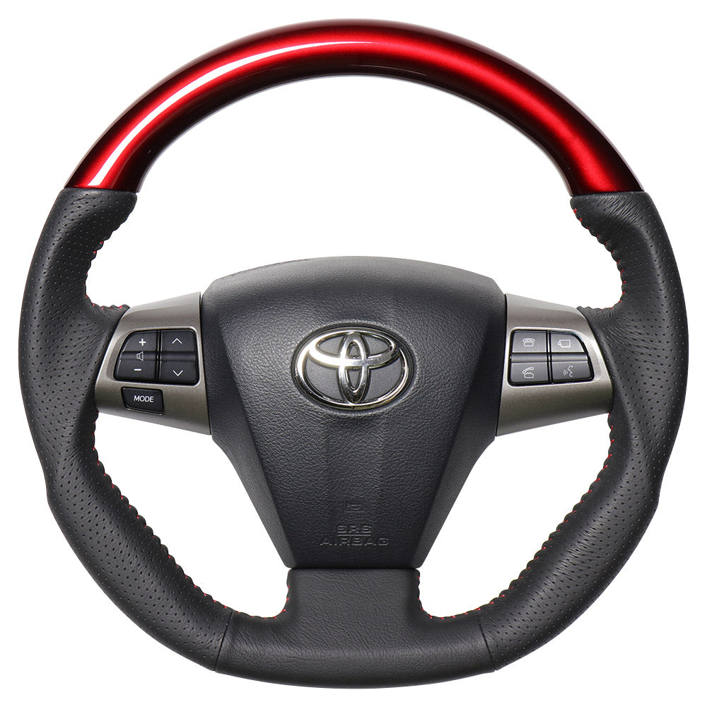 REAL ORIGINAL SERIES D SHAPE PEARL RED RED STITCH STEERING WHEEL FOR TOYOTA VOXY 70 : KOUKI 3 SPOKE TYPE E20-RDW-RD