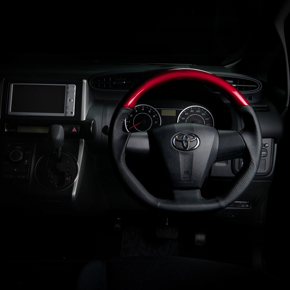 REAL ORIGINAL SERIES D SHAPE PEARL RED RED STITCH STEERING WHEEL FOR TOYOTA NOAH 70 : KOUKI 3 SPOKE TYPE E20-RDW-RD