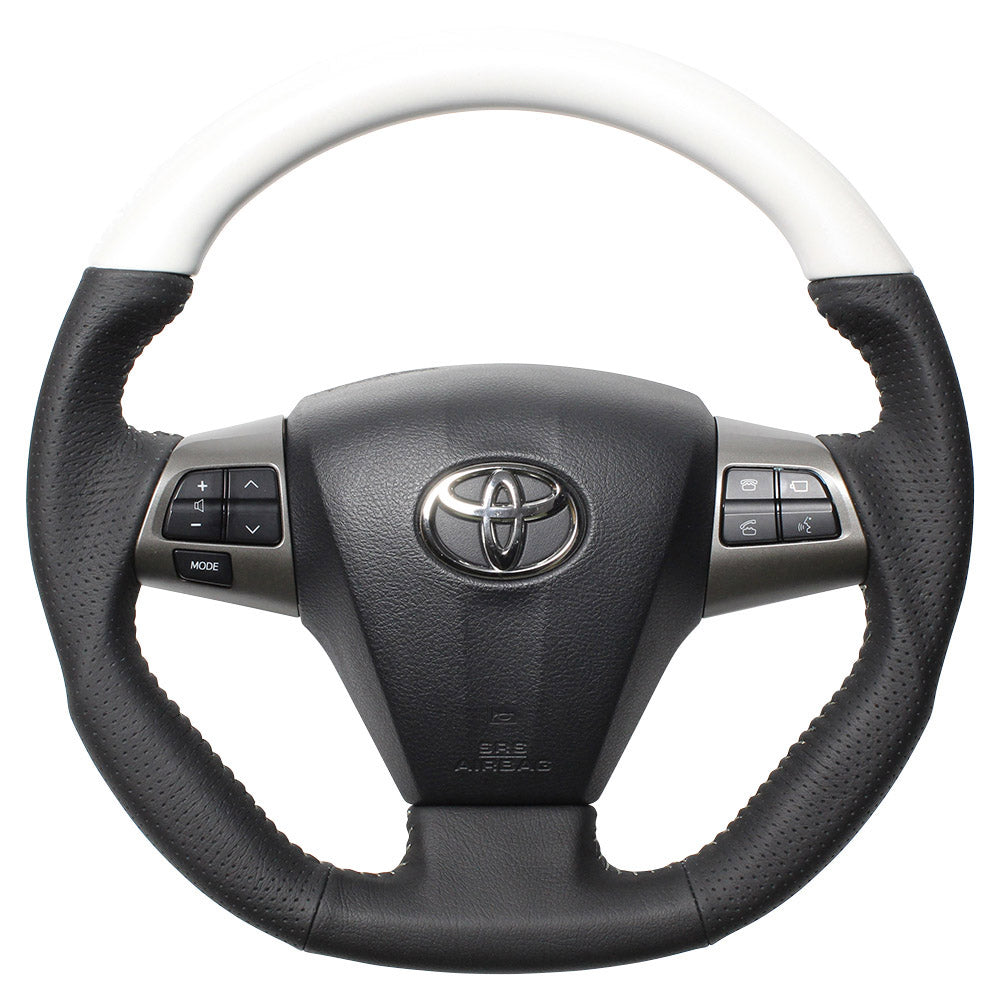 REAL ORIGINAL SERIES D SHAPE PEARL WHITE SILVER STITCH STEERING WHEEL FOR TOYOTA RAV4 30 : KOUKI  E20-WHW-SL