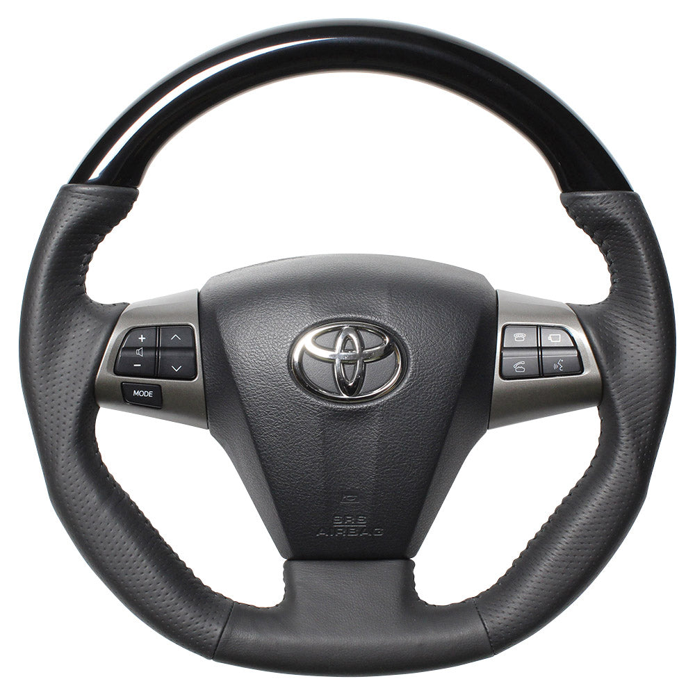 REAL ORIGINAL SERIES D SHAPE PIANO BLACK BLACK STITCH STEERING WHEEL FOR TOYOTA AURIS 150 : KOUKI  E20-PBW-BK