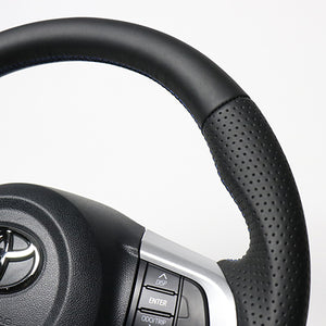 REAL ORIGINAL SERIES SOFT D SHAPE ALL LEATHER BLUE X BLACK EURO STITCH STEERING WHEEL FOR TOYOTA PIXIS JOY F LA250A LA260A  M90-LPB-BL